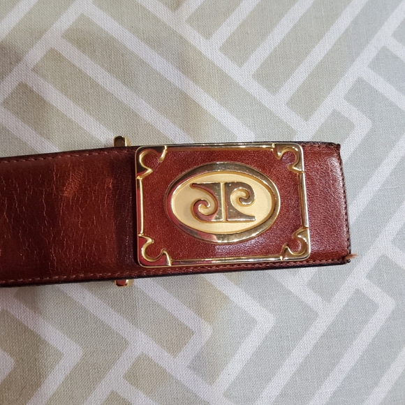 Vintage Pierre Cardin Brown Leather Belt with Signture Gold Buckle - Picture 3 of 6